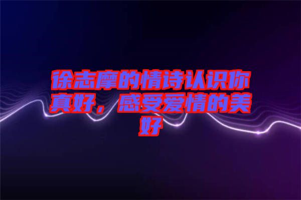 徐志摩的情詩認識你真好，感受愛情的美好