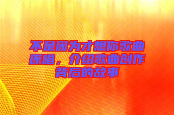 不是因為才想你歌曲原唱，介紹歌曲創(chuàng)作背后的故事
