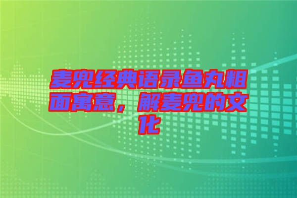 麥兜經(jīng)典語錄魚丸粗面寓意，解麥兜的文化