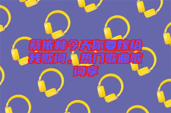 蔡依林今天你要嫁給我歌詞，熱門歌曲歌詞享