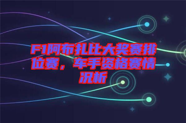 F1阿布扎比大獎(jiǎng)賽排位賽，車手資格賽情況析