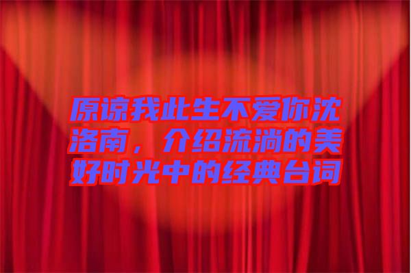 原諒我此生不愛(ài)你沈洛南，介紹流淌的美好時(shí)光中的經(jīng)典臺(tái)詞