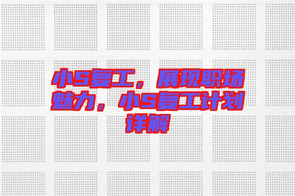 小S復(fù)工，展現(xiàn)職場魅力，小S復(fù)工計劃詳解