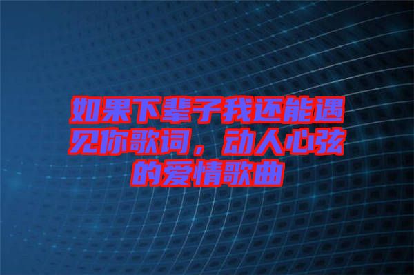 如果下輩子我還能遇見你歌詞，動(dòng)人心弦的愛情歌曲