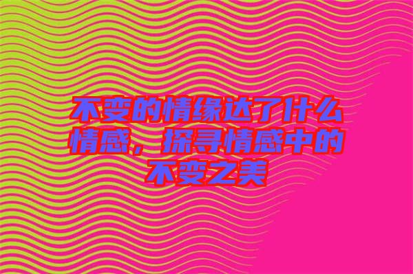不變的情緣達(dá)了什么情感，探尋情感中的不變之美