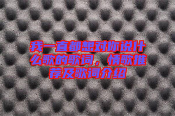 我一直都想對你說什么歌的歌詞，情歌推薦及歌詞介紹