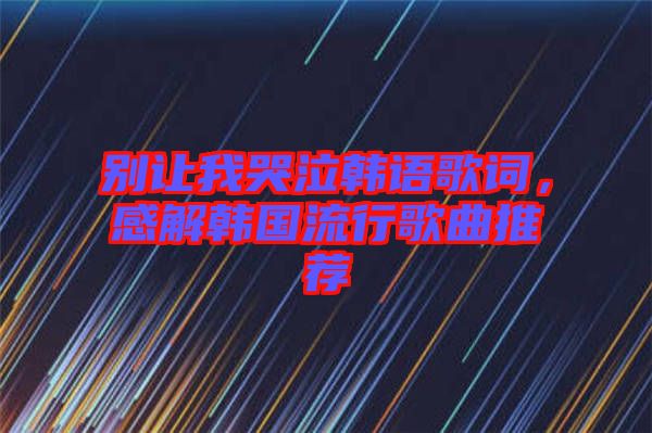 別讓我哭泣韓語歌詞，感解韓國流行歌曲推薦