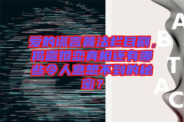 愛的謊言普法欄目劇，揭露婚戀真相還有哪些令人意想不到的秘密？