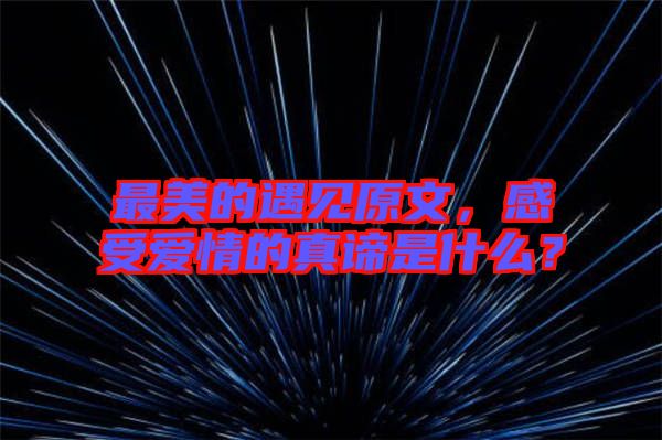 最美的遇見原文，感受愛情的真諦是什么？