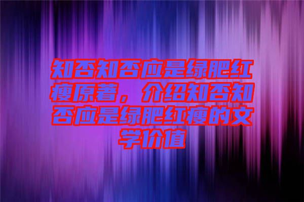知否知否應(yīng)是綠肥紅瘦原著，介紹知否知否應(yīng)是綠肥紅瘦的文學(xué)價(jià)值