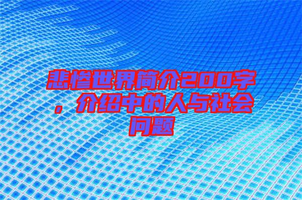 悲慘世界簡介200字，介紹中的人與社會問題