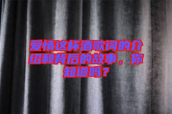 愛情這杯酒歌詞的介紹和背后的故事，你知道嗎？