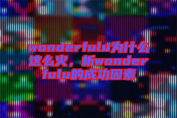wonderfulu為什么這么火，析wonderfulu的成功因素