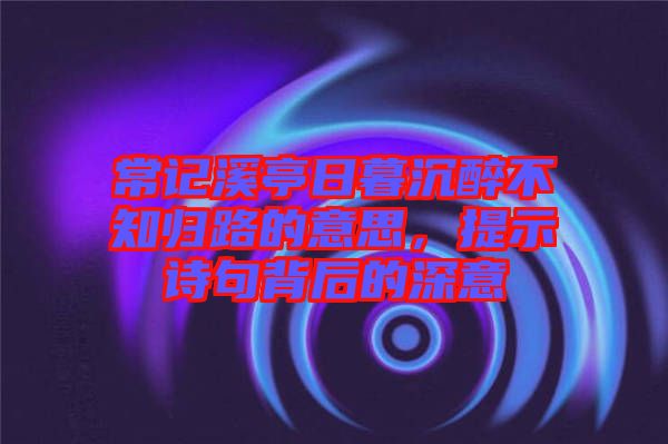 常記溪亭日暮沉醉不知?dú)w路的意思，提示詩句背后的深意