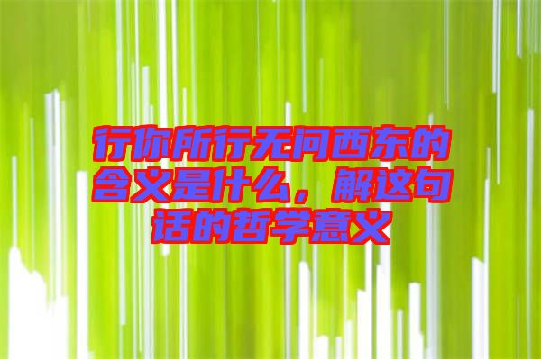 行你所行無問西東的含義是什么，解這句話的哲學(xué)意義