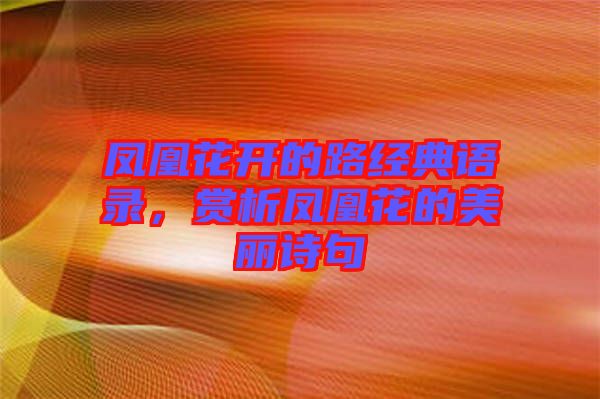 鳳凰花開的路經(jīng)典語錄，賞析鳳凰花的美麗詩句