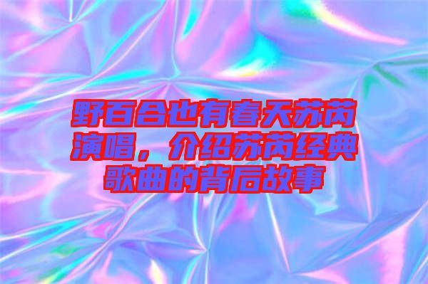 野百合也有春天蘇芮演唱，介紹蘇芮經(jīng)典歌曲的背后故事