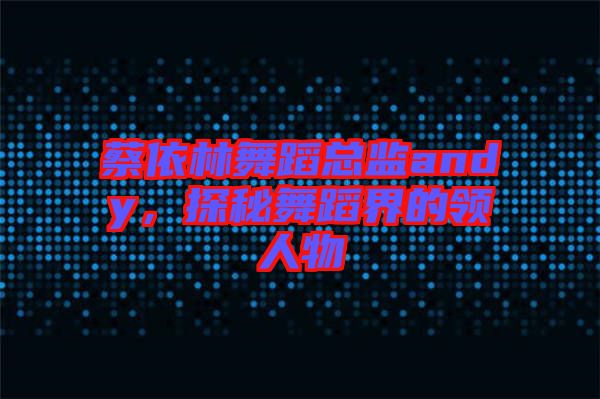 蔡依林舞蹈總監(jiān)andy，探秘舞蹈界的領(lǐng)人物