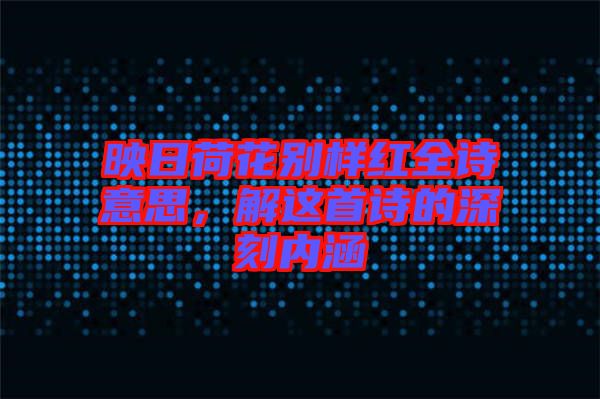 映日荷花別樣紅全詩意思，解這首詩的深刻內涵