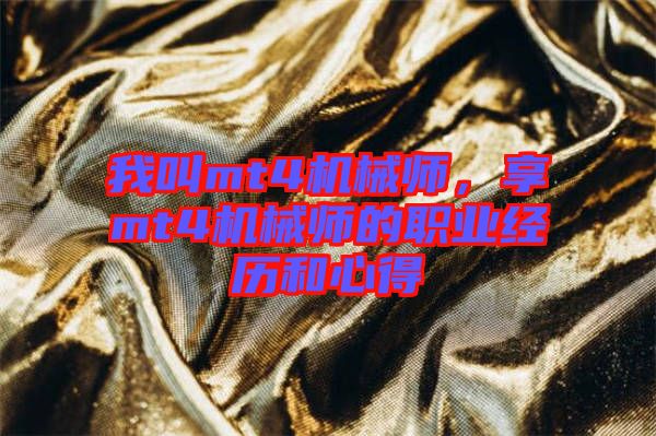 我叫mt4機(jī)械師，享mt4機(jī)械師的職業(yè)經(jīng)歷和心得