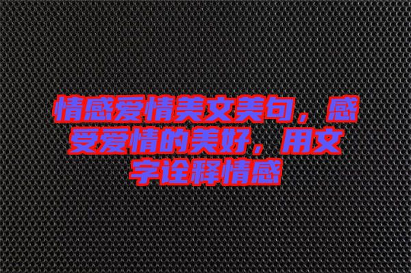 情感愛(ài)情美文美句，感受愛(ài)情的美好，用文字詮釋情感