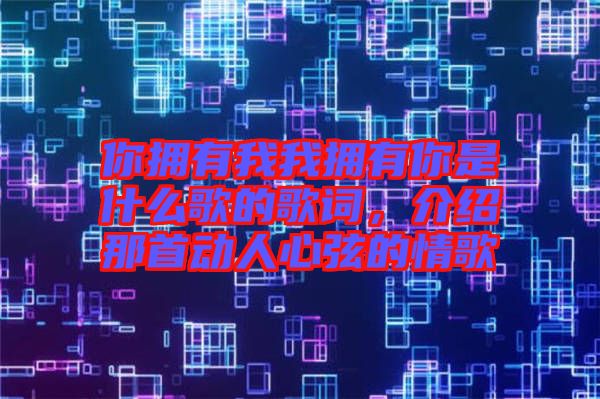 你擁有我我擁有你是什么歌的歌詞，介紹那首動(dòng)人心弦的情歌