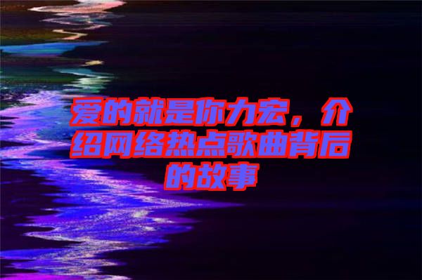 愛的就是你力宏，介紹網絡熱點歌曲背后的故事