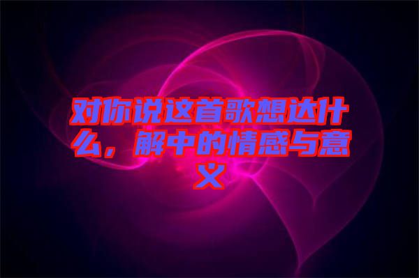 對你說這首歌想達什么，解中的情感與意義