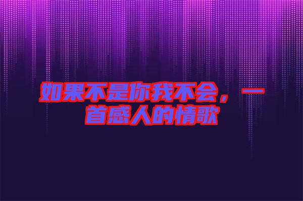 如果不是你我不會，一首感人的情歌