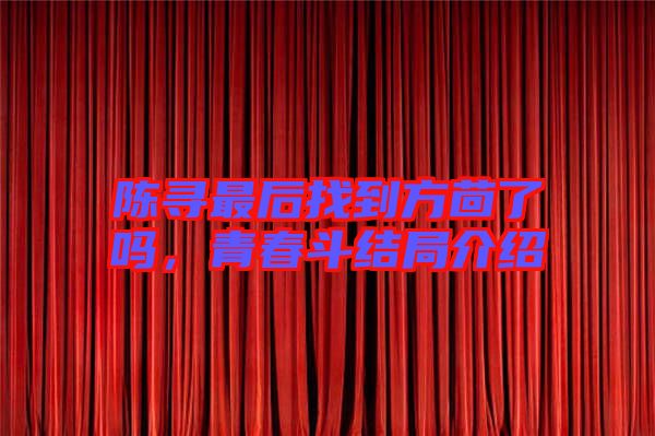陳尋最后找到方茴了嗎，青春斗結(jié)局介紹