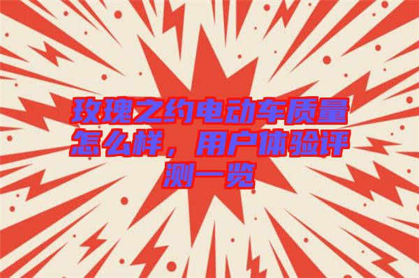 玫瑰之約電動車質(zhì)量怎么樣，用戶體驗評測一覽