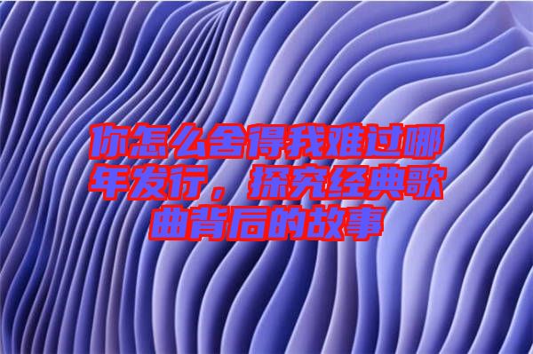 你怎么舍得我難過哪年發(fā)行，探究經(jīng)典歌曲背后的故事