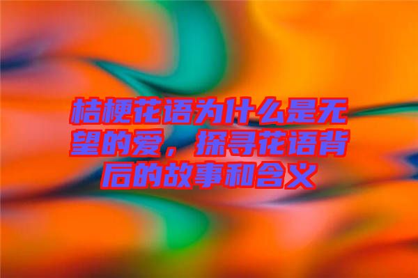桔梗花語為什么是無望的愛，探尋花語背后的故事和含義