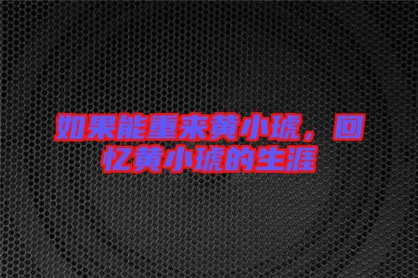 如果能重來黃小琥，回憶黃小琥的生涯