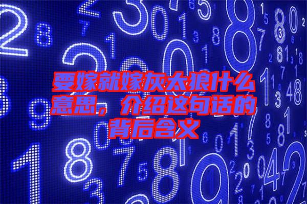 要嫁就嫁灰太狼什么意思，介紹這句話的背后含義